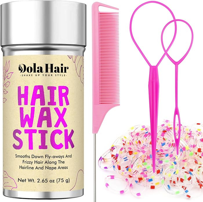 Dolahair Hair Wax Stick & Accessories - Flyaway Control for Kids & Women, 50 Pcs Colorful Elastic... | Amazon (US)