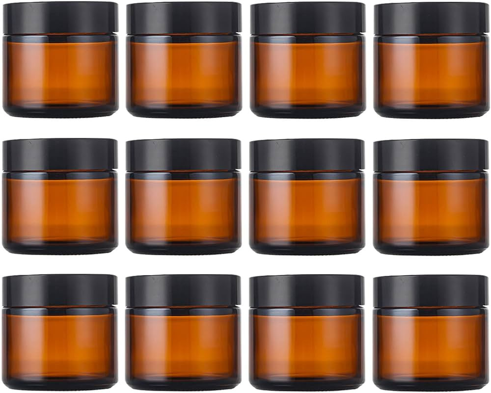 2 Oz Amber Round Glass Jars with Inner Liners and Black Lids(12PCS) Empty Cream Containers Refill... | Amazon (US)