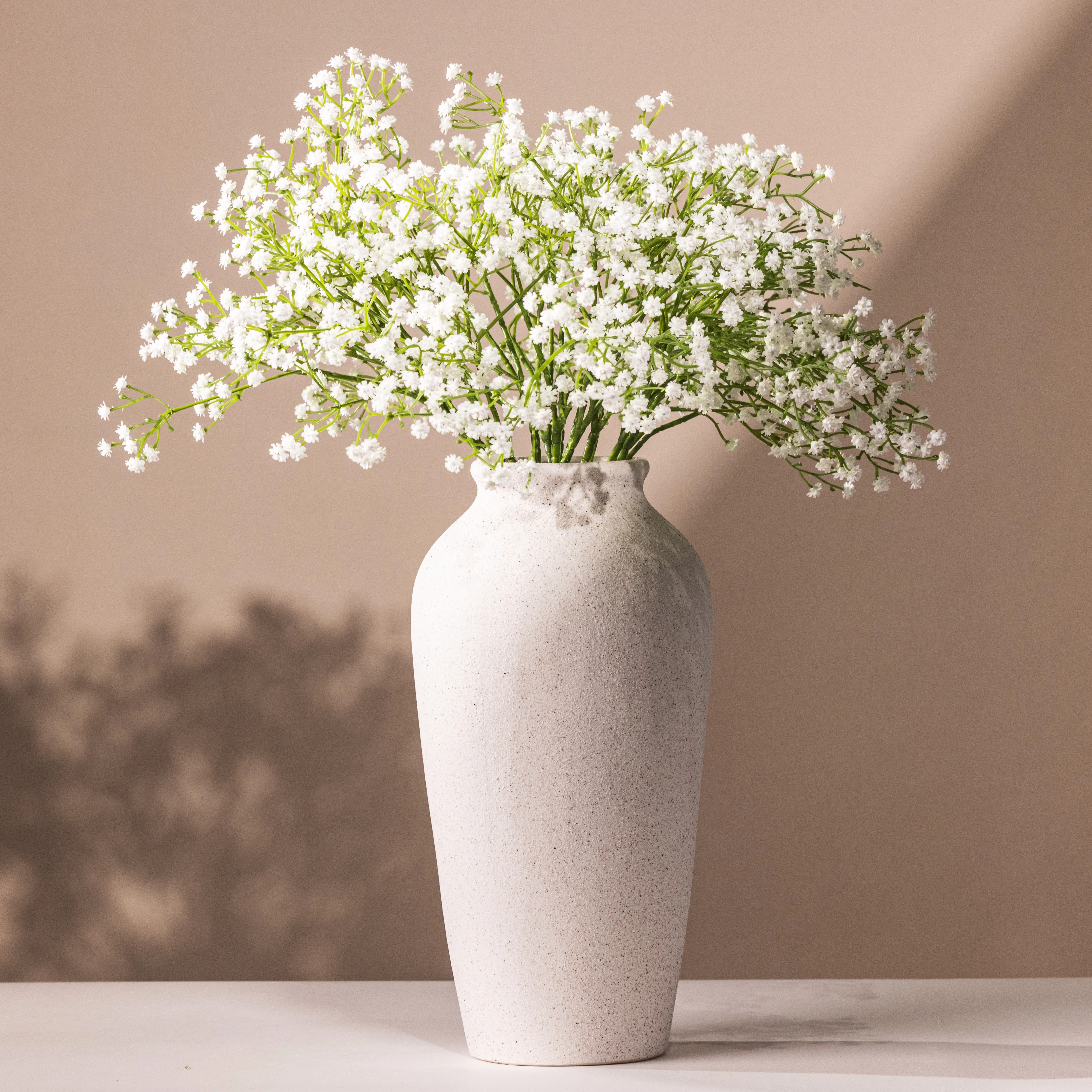 Laurel&Vine 12" Tall White Ceramic Vase, Speckled Textured Minimalist, with 15 Stems of 22" Faux ... | Walmart (US)