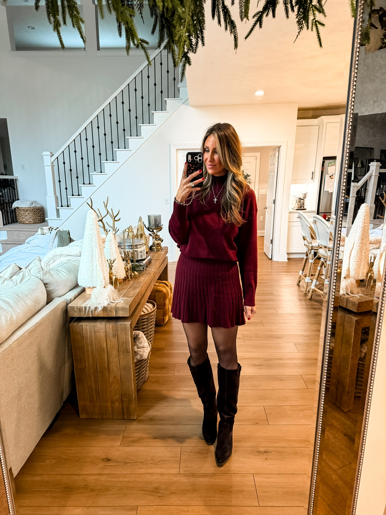Maroon two piece skirt outfit inspo themominstyle women’s winter outfit inspo women’s two piece skirt outfit ideas women’s knee high boots mom style 

#LTKTall #LTKFindsUnder50 #LTKFindsUnder100