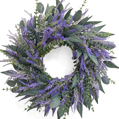 26 Inch Lavender Eucalyptus Wreaths for Front Door, Spring Summer Wreath,Large Eucalyptus Outdoor Wreath with Greenery Leaves for Porch,Wall,Holiday,Home Decor- Spring, Summer, Fall, All Seasons | Amazon (US)