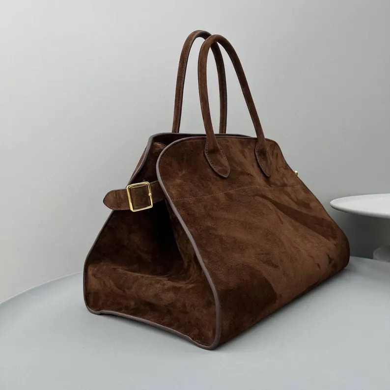 Suede Leather Tote Bag, Margaux Style, Pebble Leather, Row Bag Dupe, Luxury Gift for Her - Etsy | Etsy (Global)