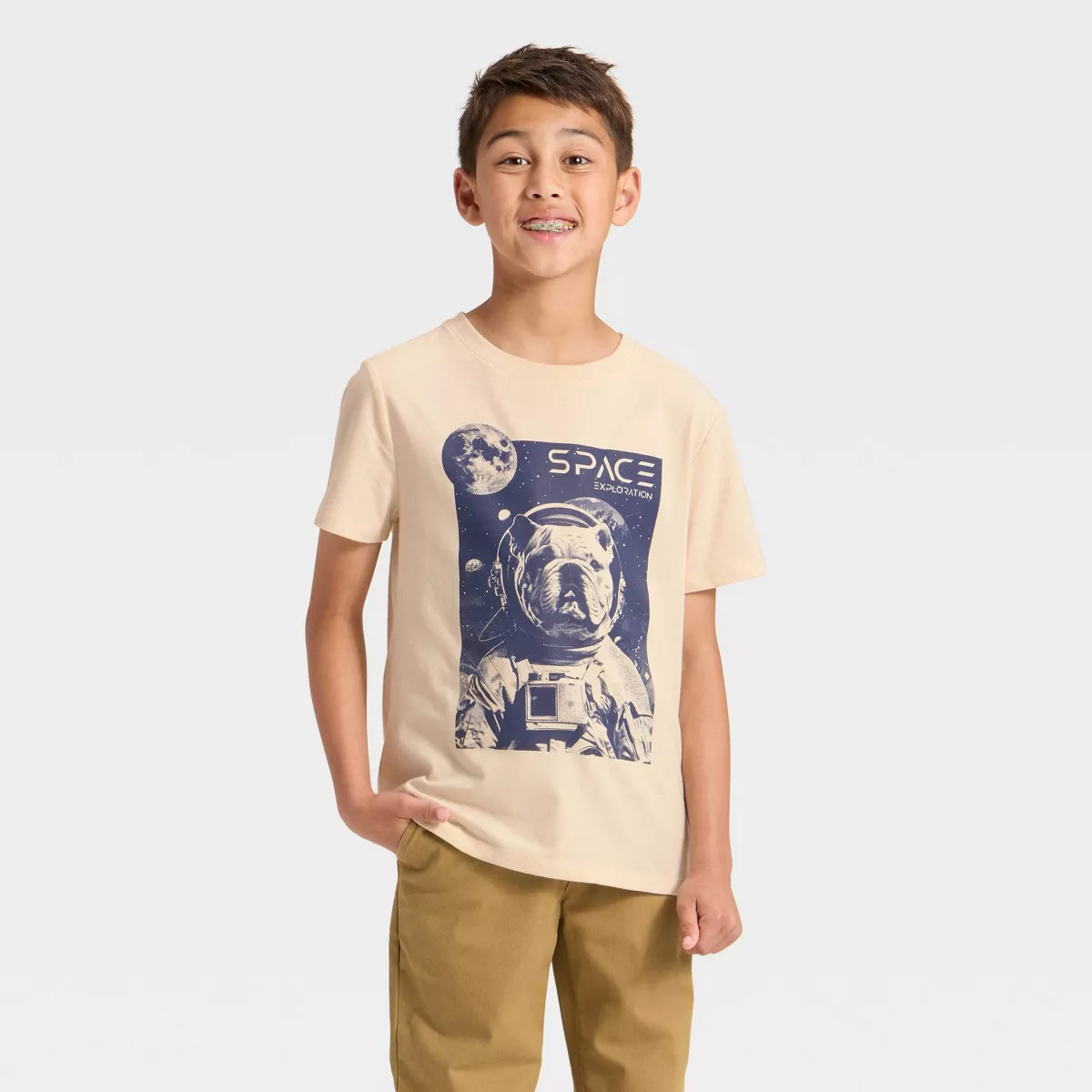 Boys' Short Sleeve Space Bulldog Graphic T-Shirt - Cat & Jack™ Beige | Target
