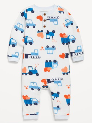Printed Long-Sleeve Thermal-Knit Henley One-Piece for Baby | Old Navy (US)