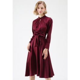 Grab the Spotlight Bowknot Satin Dress in Wine | Chicwish