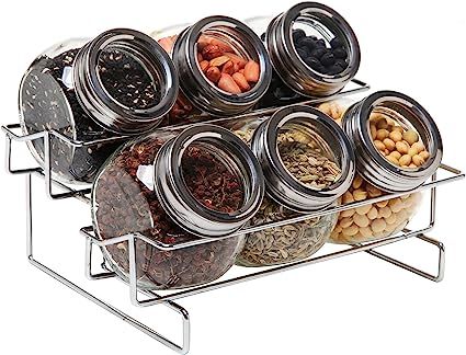 MyGift Metal Spice Container Rack with 6 Glass Jars with Lid, 6-oz Jars | Amazon (US)