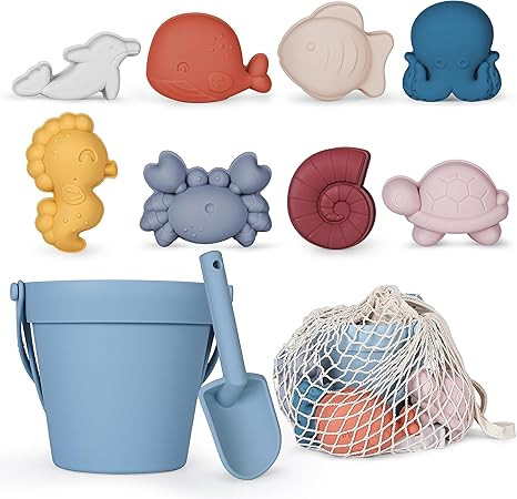 11Pcs Silicone Beach Toys,Modern Baby Beach Toys,Travel Friendly Beach Set,Silicone Bucket, Shove... | Amazon (US)