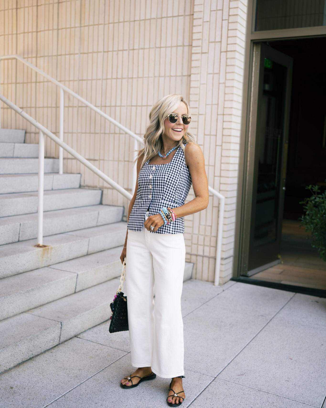 Summer Fridays = out of office! the best meeting on my calendar • wearing 00P in my gingham vest and size 24 in pants •

#LTKootd #LTKSeasonal #LTKOver40