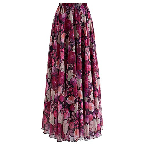 CHICWISH Women's Vibrant Pink Floral Chiffon Maxi Skirt | Amazon (US)