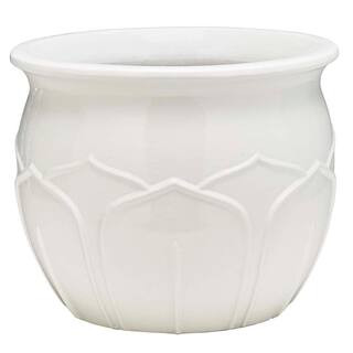 Southern Patio Atkinson Medium 13.8 in. x 11.4 in. 18 qt. White Ceramic Outdoor Planter CRM-08877... | The Home Depot