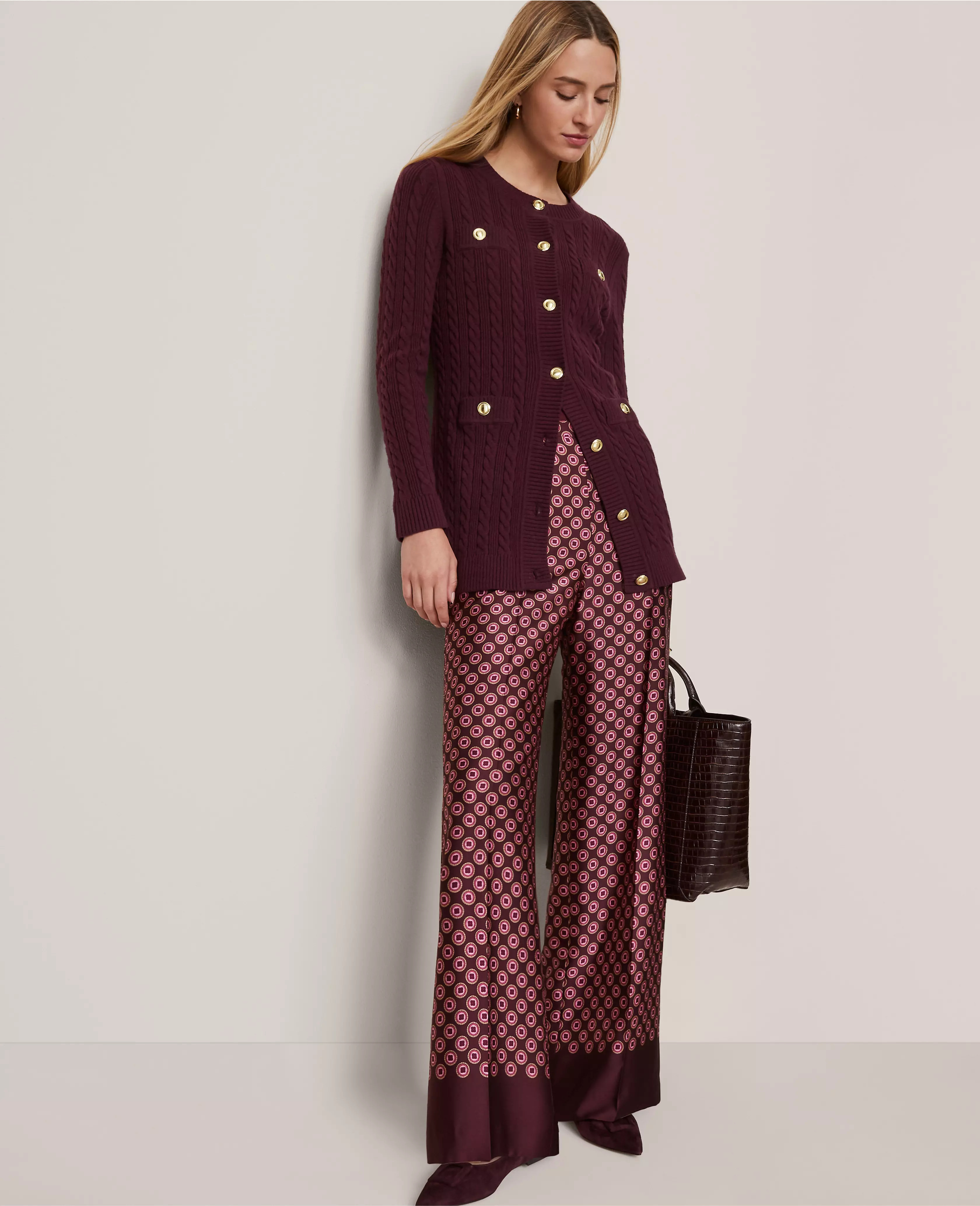 The Wide-Leg Pant in Satin Geo Print | Ann Taylor