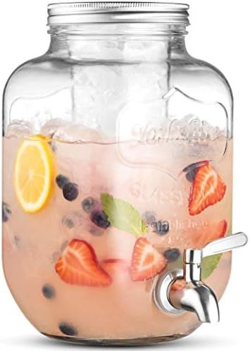 1-Gallon Glass Beverage Dispenser with 18/8–Stainless Steel Spigot - 100%Leakproof - Wide Mouth... | Amazon (US)
