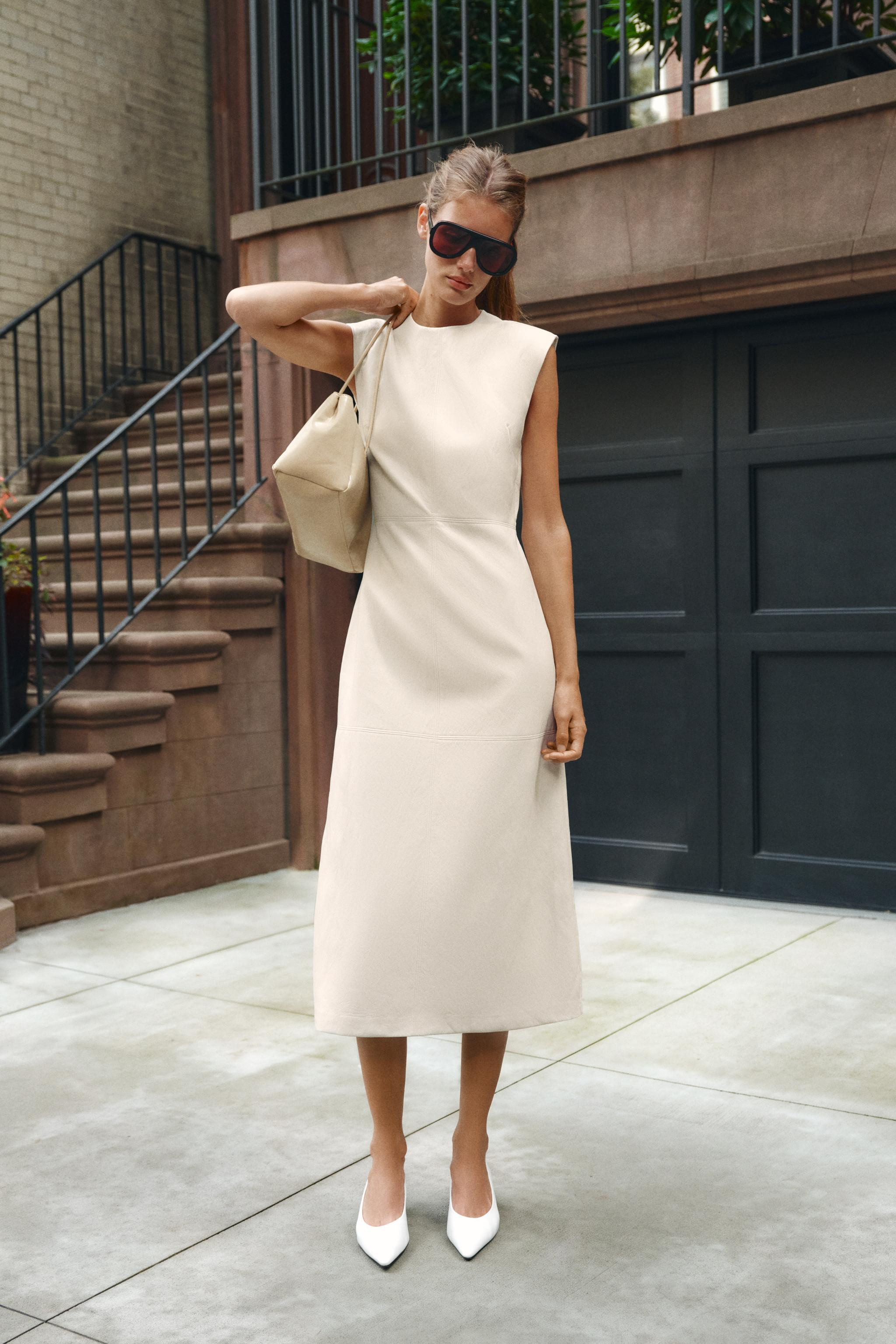 MIDI FAUX LEATHER DRESS WITH SHOULDER PADS | Zara US