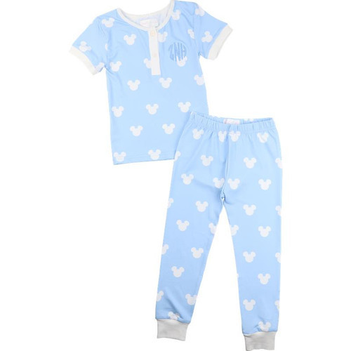 Blue And White Knit Mouse Ears Knit Pajamas | Cecil and Lou