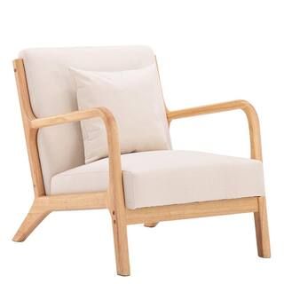 Beige Fabric Wood Arm Chair | The Home Depot