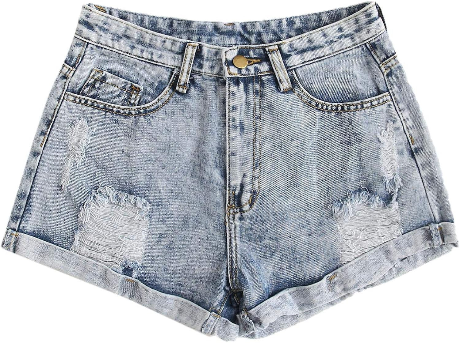 SweatyRocks Women's Retro High Waisted Rolled Denim Jean Shorts with Pockets | Amazon (US)