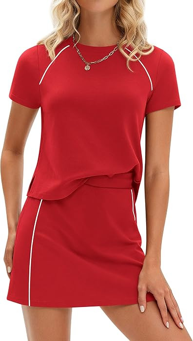 PRETTYGARDEN Women's 2026 Summer 2 Piece Skirt Sets Short Sleeve Shirts Tops Skorts Matching Work... | Amazon (US)