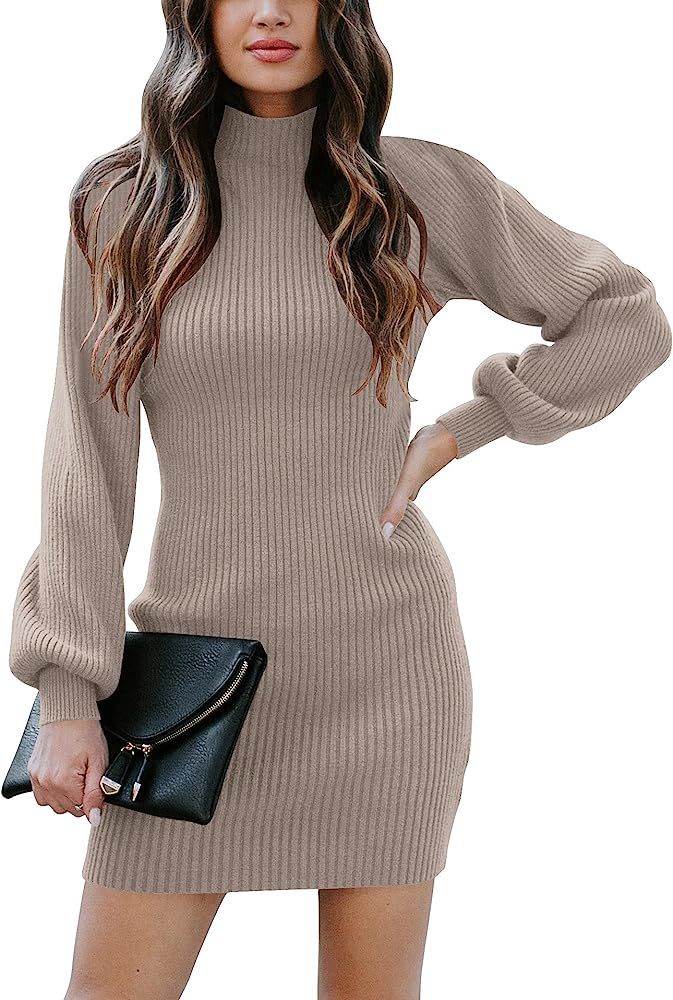 ANRABESS Women Turtleneck Long Sleeve Knit Stretchable Elasticity Slim Sweater Bodycon Mini Sweater  | Amazon (US)
