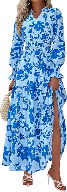 PRETTYGARDEN Women's Floral Maxi Dress 2026 Fall Long Sleeve V Neck A Line Long Flowy Spring Part... | Amazon (US)