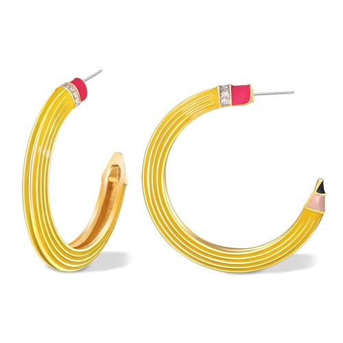 Back to School Pencil Earrings Unique Enamel Pencil Hoop Dangle Earrings Teacher's Day Appreciate Back to School Earrings First Day of School Jewelry Gift for Teachers (pencil earrings yellow) | Amazon (US)