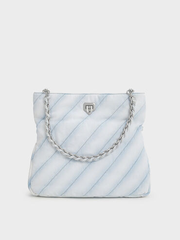 Light Washed Fawn Denim Panelled Chain-Handle Shoulder Bag | CHARLES & KEITH UK | Charles & Keith UK