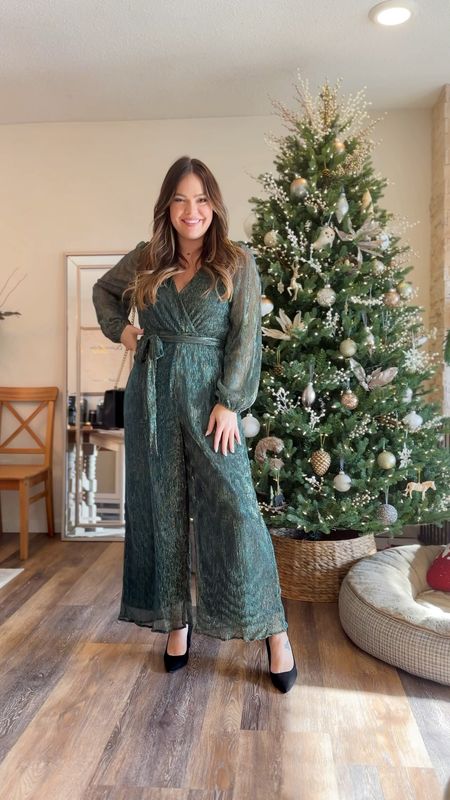 Holiday outfit ideas / holiday party / holiday work party outfit / Christmas party outfit / glitter jumpsuit / fun outfit ideas/ midsize mom / wearing size large - use code KELSIE20 for 20% off at petal and pup 

#LTKSeasonal #LTKparties #LTKmidsize