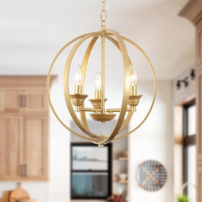PUMING Gold Orb Chandelier 3 Lights Globe Pendant Light Fixtures Hanging Dining Room Light for Ki... | Amazon (CA)