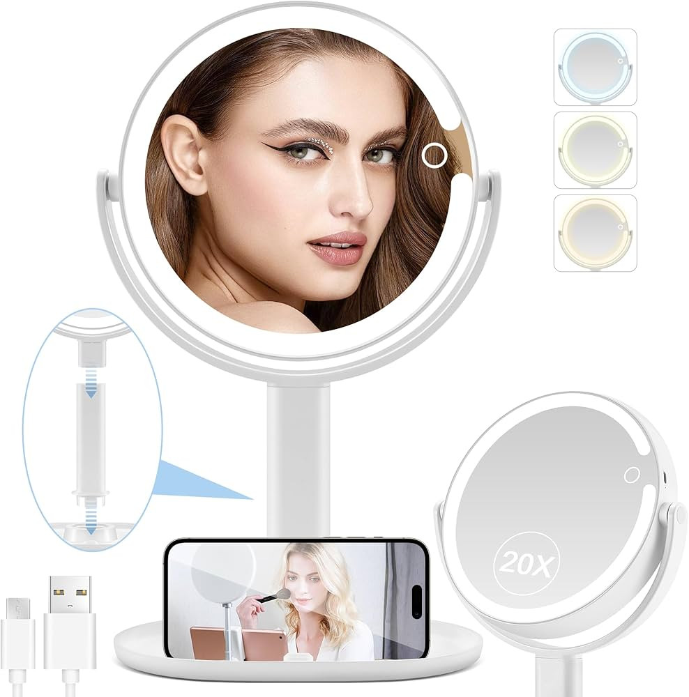 Lighted Makeup Mirror, 20X Magnifying Mirror with Light and Adjustable Brightness, Vanity Mirror ... | Amazon (US)