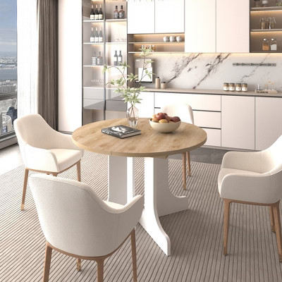 GDFStudio Lynette Modern Expandable Dining Table with Removable Leaf, Oak/White | Target