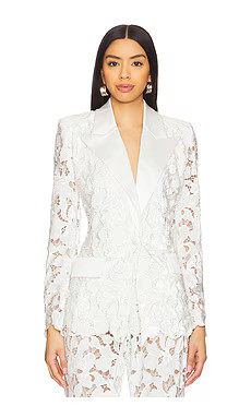 Nadine Merabi Velvet Lace Blazer in White from Revolve.com | Revolve Clothing (Global)
