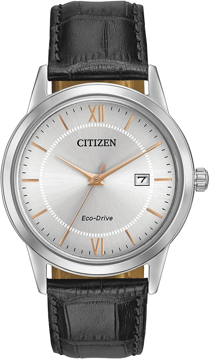 Citizen Men's Classic Eco-Drive Leather Strap Watch, 3-Hand Date | Amazon (US)