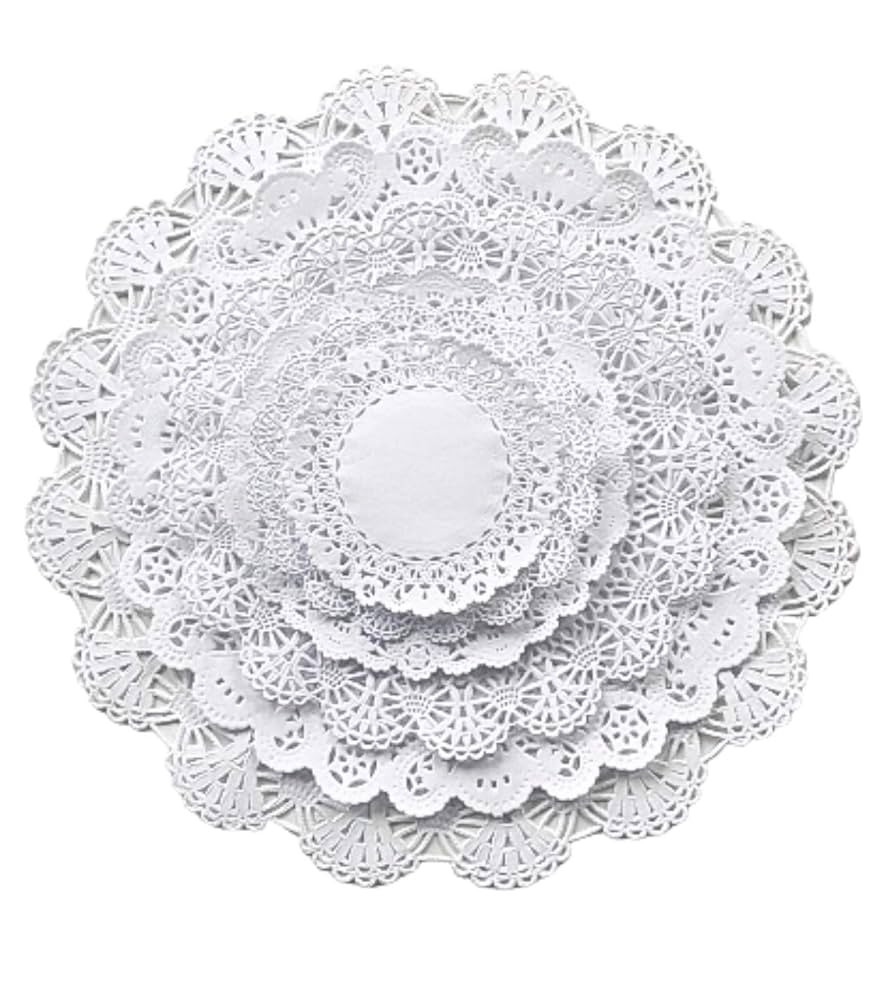 The Baker Celebrations White Round paper Lace Table Doilies 4 5 6 8 10 and 12 inches Assorted Siz... | Amazon (US)