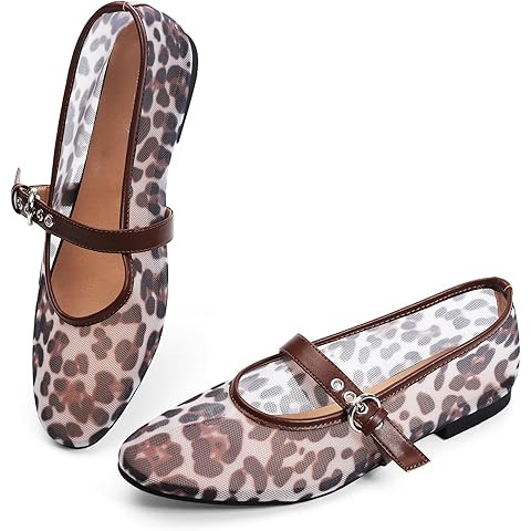 Leopard Flats for Women Mesh Flats Ballet Flats Mary Jane Flats Women's Dress Shoes Ballet Shoes | Amazon (US)