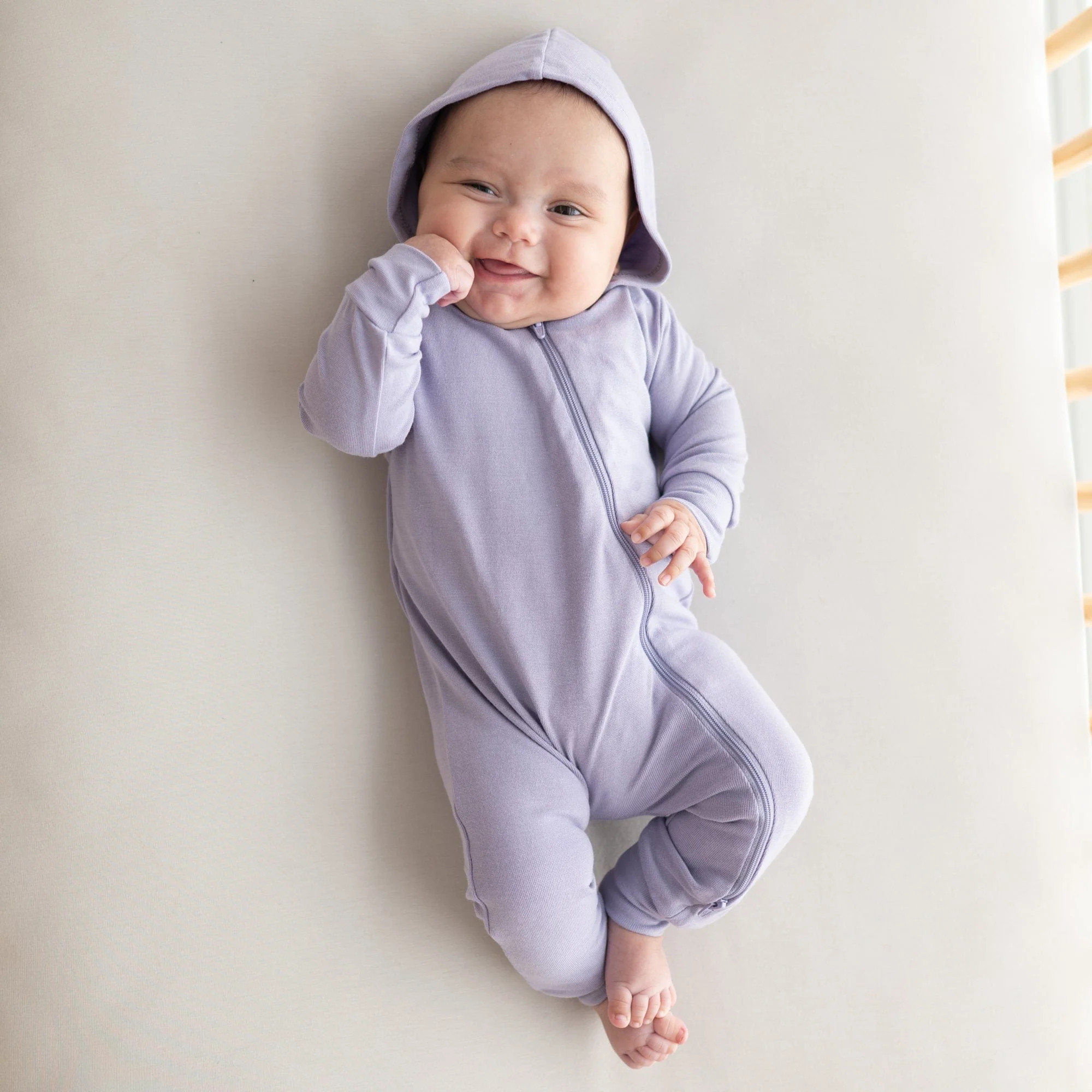Bamboo Jersey Hooded Zippered Romper in Taro | Kyte BABY