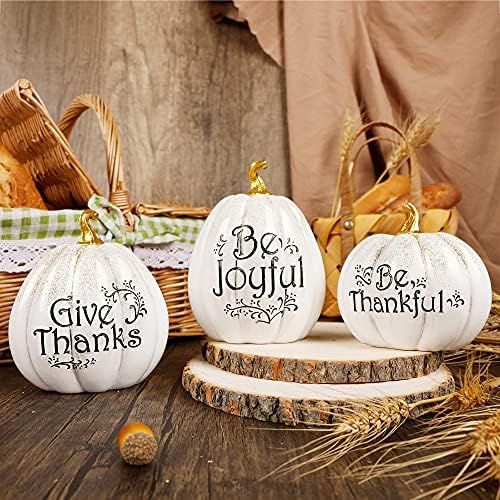 Prsildan Thanksgiving Tabletop Decorations, Set of 3 Resin Pumpkins Seasonal Fall Autumn Centerpi... | Amazon (US)