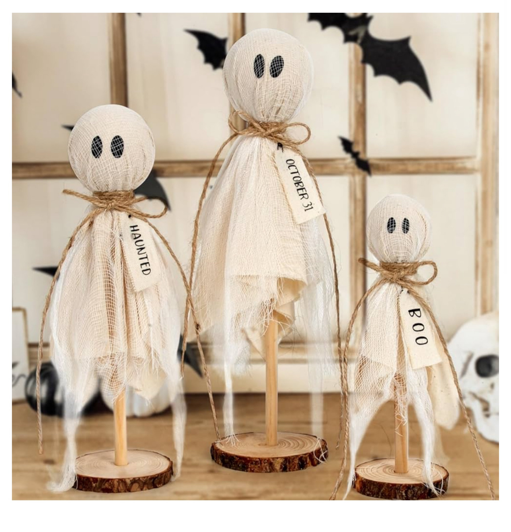 DAZONGE Halloween Decorations Indoor - Set of 3 Primitive Halloween Ghosts on Wooden Stand for Table Centerpieces, Shelves, and Mantels - Spooky Halloween Decor

#LTKFindsUnder50 #LTKHome #LTKHalloween