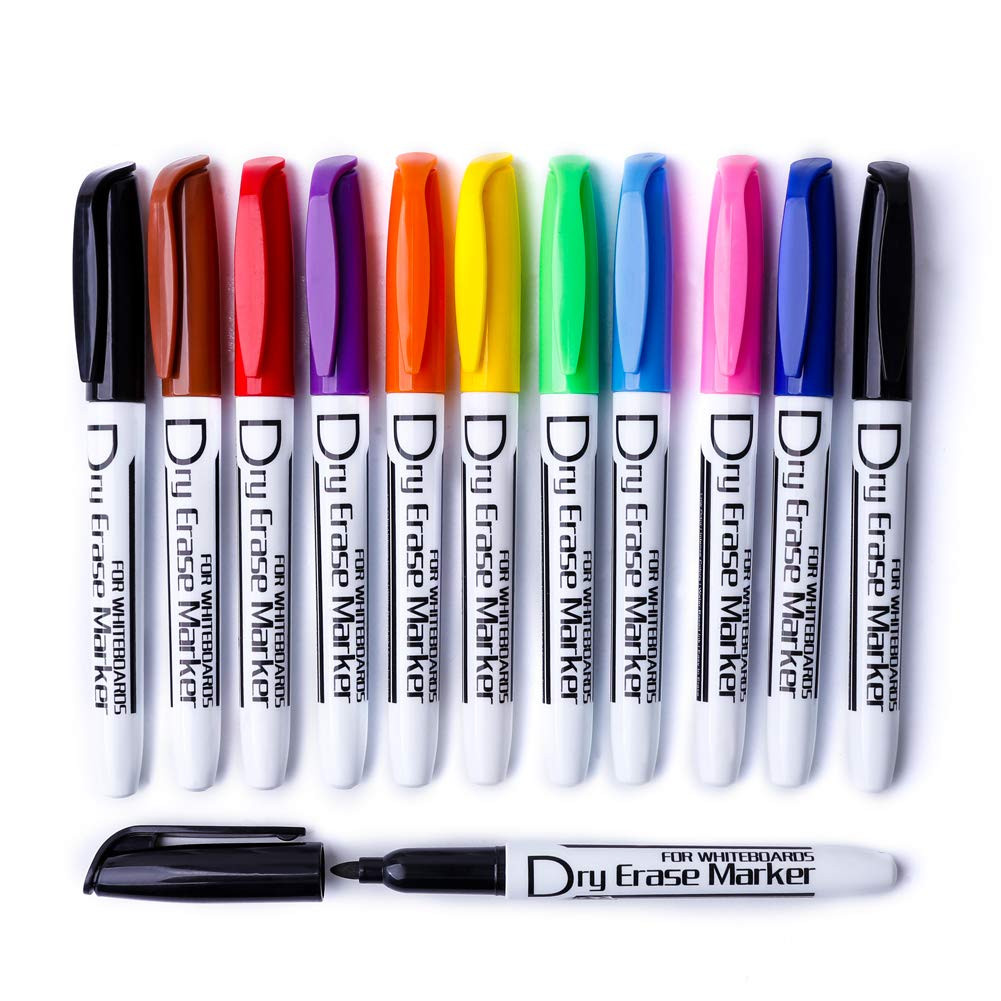 Volcanics Dry Erase Markers Low Odor Fine Whiteboard Markers Thin Box of 12, 10 Colors | Amazon (US)