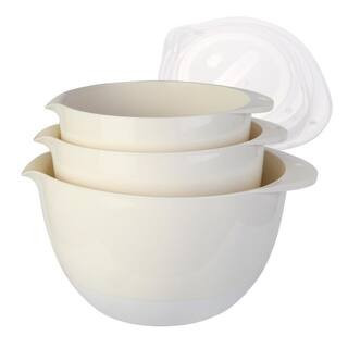 3-Piece Plastic Mixing Bowl Set White with Non-Slip Base Lids Easy Grip Handles Pour Spout Dishwasher Safe | The Home Depot