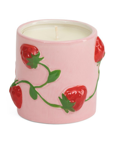 14oz Tall Ceramic Embossed Strawberry Jar Candle | Marshalls