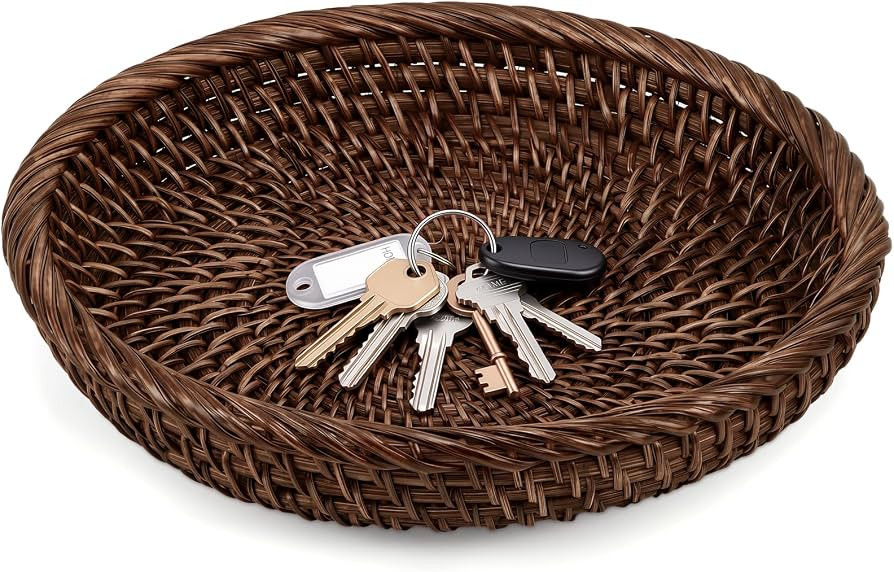 Hushee 1 Pcs Small Wicker Key Basket Entryway Table, Dark Brown, Round | Amazon (US)