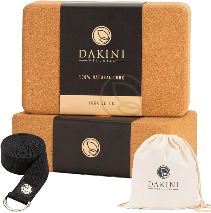 Dakini Wellness Cork Yoga Block 2 Pack with Yoga Strap Set 8 Feet - Non-Slip Yoga Blocks with Str... | Amazon (US)
