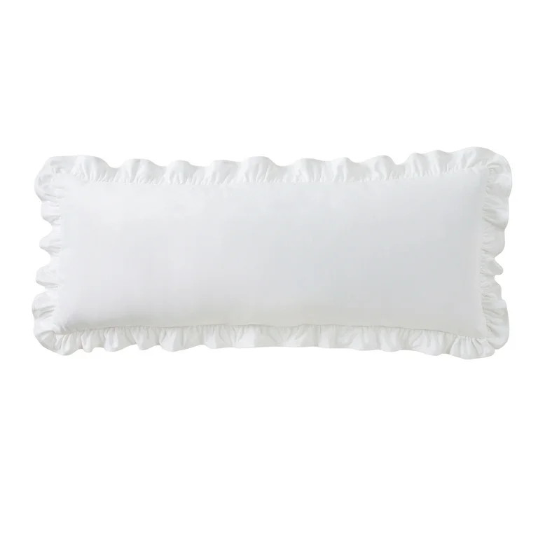 My Texas House 14" x 36" Bright White Ruffle Velvet Oblong Decorative Pillow | Walmart (US)