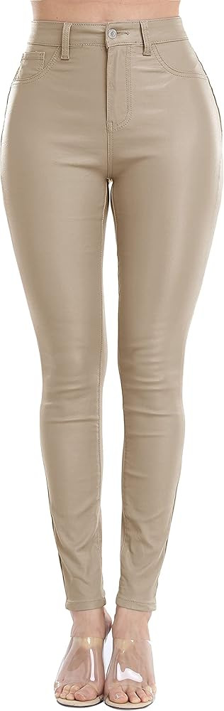Womens High Waisted Stretch Faux Leather Pants PU Coated Legging Juniors | Amazon (US)