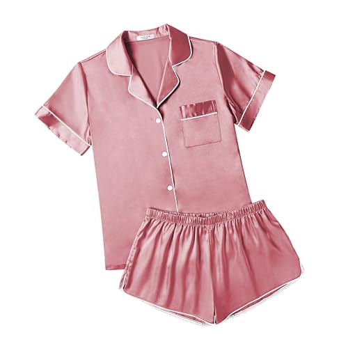 Ekouaer Womens Silk Satin Pajamas Short Sleeve Sleepwear Soft Button Down Loungewear 2 Piece PJS ... | Amazon (US)