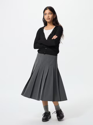 Women's Wide Pleated Midi Skirt Dark Gray Medium UNIQLO US | UNIQLO (US)