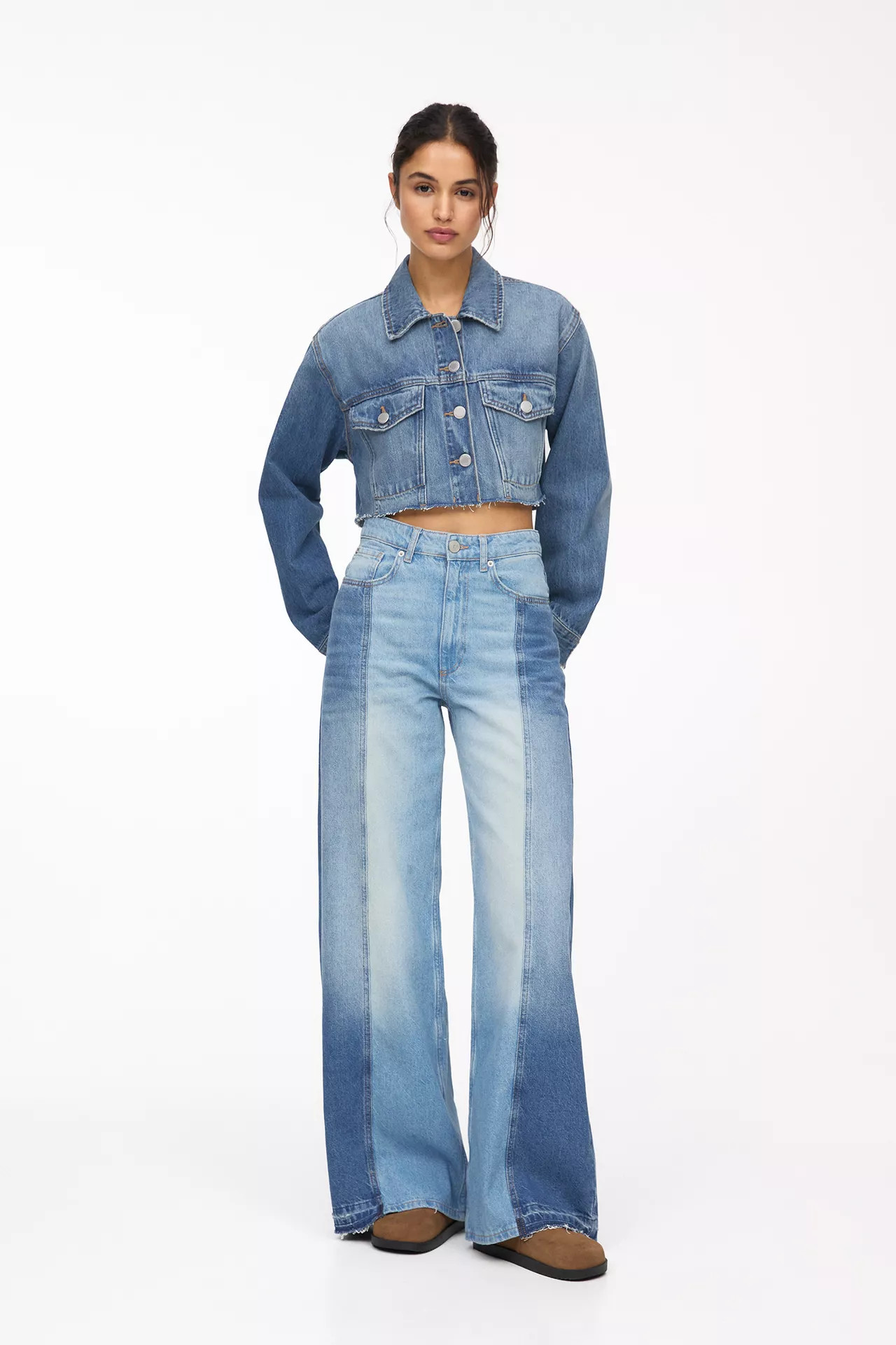Wide-leg patchwork jeans | PULL and BEAR UK