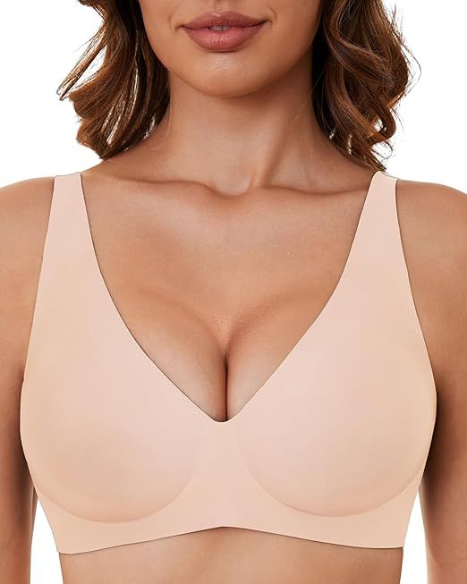 Smooth V Bras for Women No Underwire Seamless Plunge Bralettes T Shirt Sleep Everyday Bra with Br... | Amazon (US)