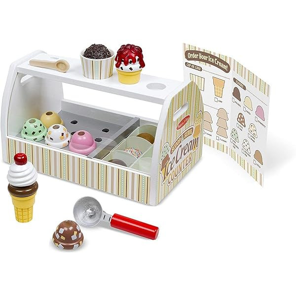 Melissa & Doug Wooden Scoop and Serve Ice Cream Counter (28 pcs) - Play Food and Accessories | Amazon (US)