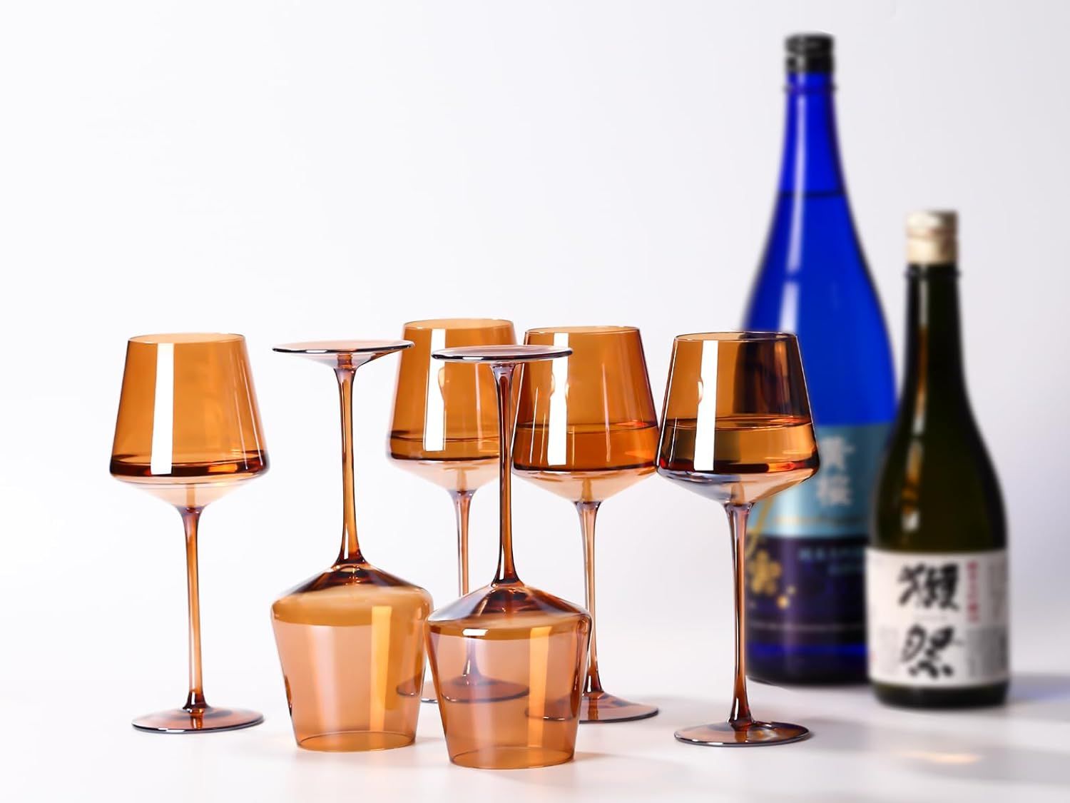 Physkoa Amber Wine Glasses Set Of 6 - Modern Amber Wine Glasses, Stemmed Amber Wine Glasses - Ide... | Amazon (US)