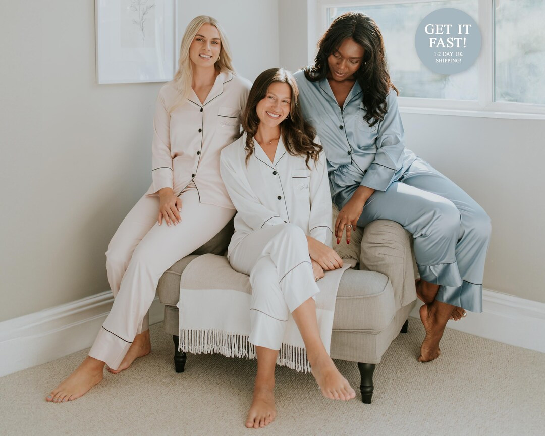 Personalised Bride / Bridesmaids / Bridal Party Full Length Pyjamas Satin Silky Soft Wedding Pyja... | Etsy (US)